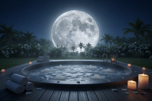 Load image into Gallery viewer, a full moon in the background of a spa tub